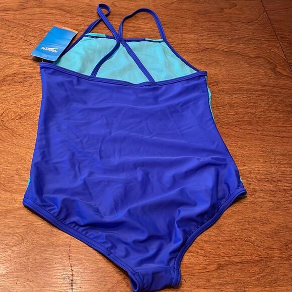 Speedo Blue and Green One Piece Swimsuit Athletic Design - Picture 6 of 7